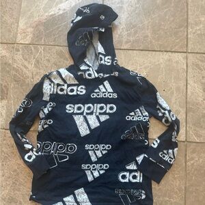 Adidas black kids long sleeve hooded t shirt